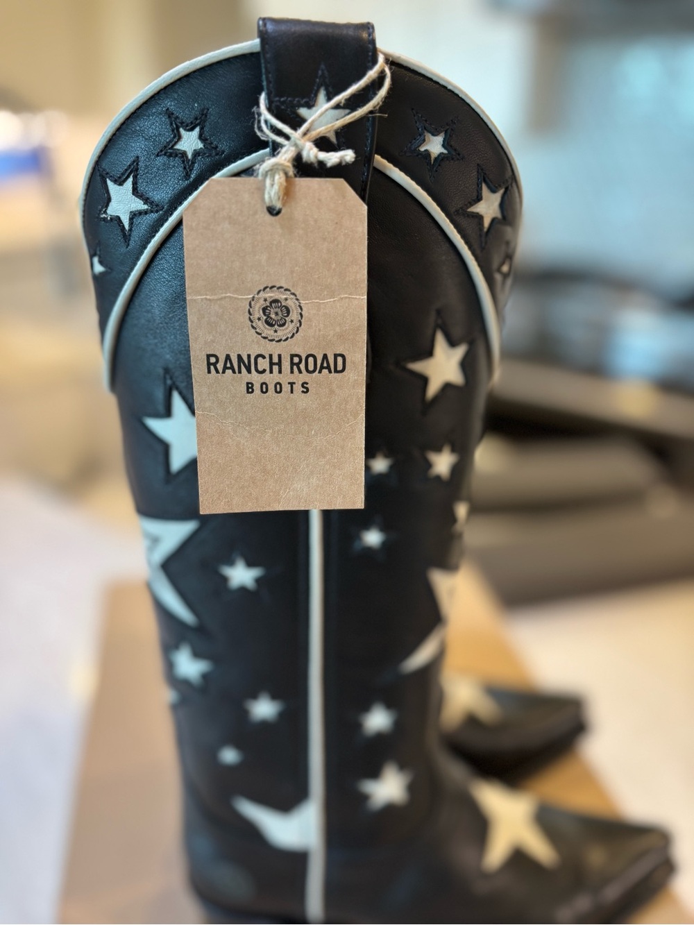 Ranch Road Presidio Black White Star Tall Leather Western Cowgirl Cowboy Boots - Picture 5 of 16